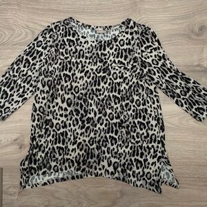 Chico's Black and White Leopard Print Sweater, Size 2